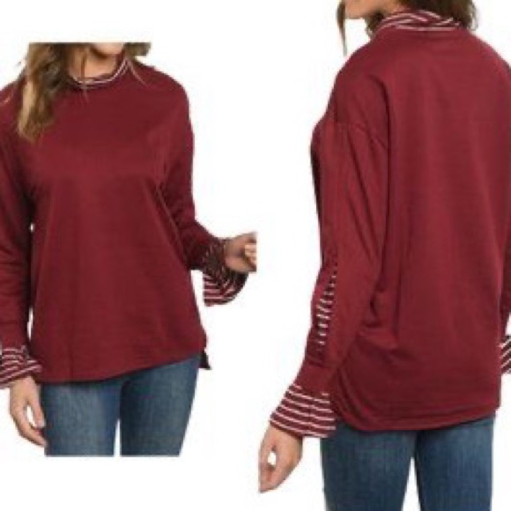 Very J Striped Solid Turtleneck Tunic Top